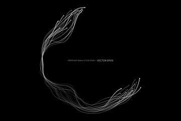 Poster - Abstract circle lines wavy frame white isolated on black background. Vector in concept technology, science, music, modern