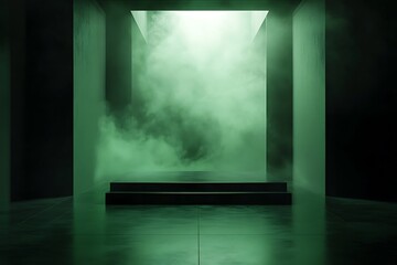 Wall Mural - Green Smoke Filled Room with a Black Platform