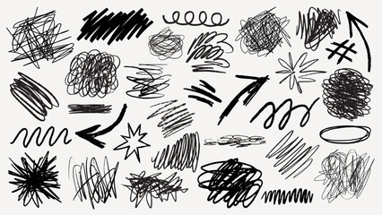 Wall Mural - a collection of black ink scribble art illustration. set of black ink scribble in various design ill
