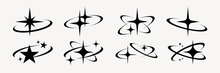 Sticker - Abstract star orbit design set vector. Set of Abstract star orbit in various designs. Abstract star orbit vector collection. Abstract star orbit vector set.