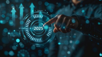 Poster - A person is pointing at a blue circle with the number 2025 on it