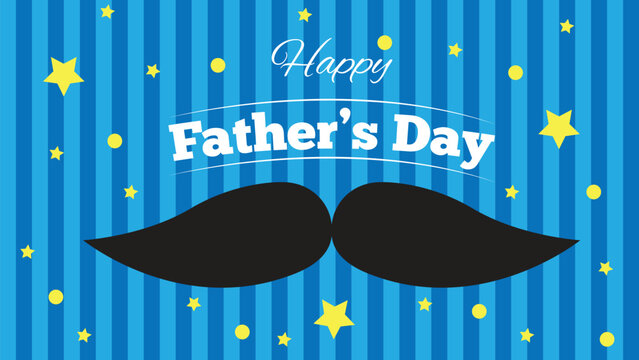 Happy Father's Day Greeting with Mustache and Stars Vintage Background. International men's holiday celebration event
