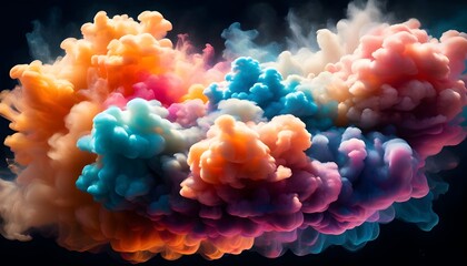 Wall Mural - Multicolored peach smoke clouds swirling against a dark backdrop, showcasing dreamy generative AI design patterns