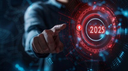 Poster - A person is pointing at a red circle with the number 2025 on it