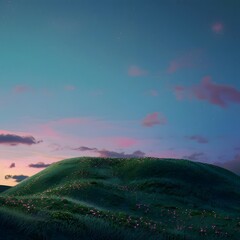 Wall Mural - green hills and an extraordinary sunset
