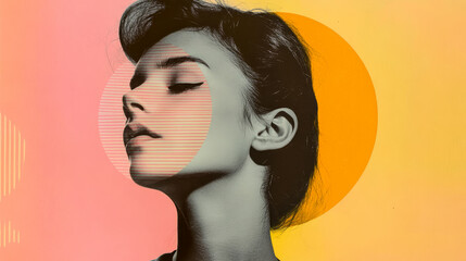 Poster - Stylized side profile with a blend of pastel colors and circles, capturing elegance and simplicity through abstract art.