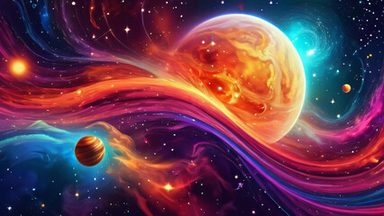 Colorful abstract wallpaper texture background illustration, Universe and time travel between stars and planets