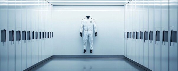 Poster - a retired formula 1 driver s suit hanging in an empty locker room, marking the end of their career a