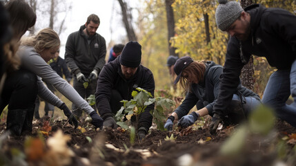 Forest restoring community project, people participate in community project to restore the forest and eco system