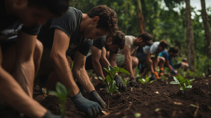 Forest restoring community project, people participate in community project to restore the forest and eco system