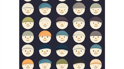 Poster - Seamless Pattern of Smiling Faces in Different Colored Hats