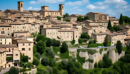 Wall Mural - charming street in the Tuscan countryside surrounded by rolling hills and rustic architecture