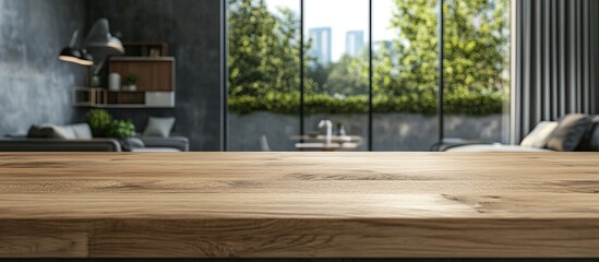 Wooden Tabletop with Blurred Interior Background