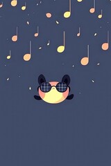 Poster - Cute Cartoon Animal with Sunglasses and Music Notes Background