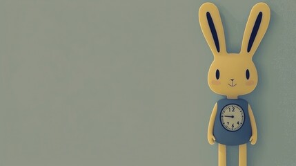 Wall Mural - Cartoon Rabbit Clock on Wall