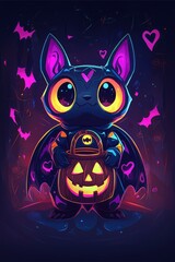 Sticker - Cute Cartoon Bat Holding a Jack-o'-Lantern for Halloween