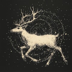 Poster - A white deer running with a starry tail in a dark sky.