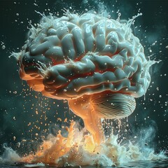 Aufkleber - Brain exploding, knowledge and creativity, ideal for educational and imaginative themes. Generative AI.