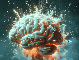 Aufkleber - Brain exploding, knowledge and creativity, ideal for educational and imaginative themes. Generative AI.