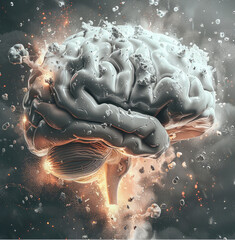 Aufkleber - Brain exploding, knowledge and creativity, ideal for educational and imaginative themes. Generative AI.