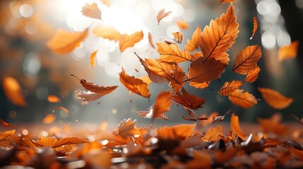 Poster - Autumn leaves gracefully falling to form an accurate stack. Generative AI.