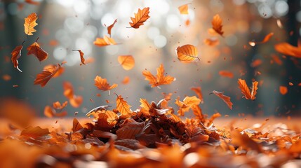 Poster - Autumn leaves gracefully falling to form an accurate stack. Generative AI.