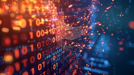 Abstract concept of a digital lock melting into binary code