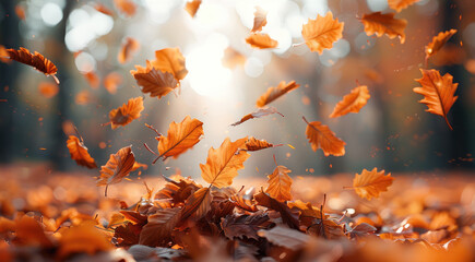 Poster - Autumn leaves gracefully falling to form an accurate stack. Generative AI.