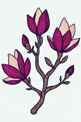 Sticker - Hand Drawn Magnolia Flowers with Intricate Branch Detail