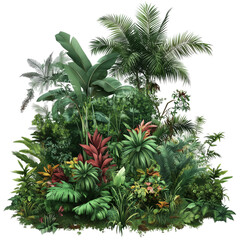 Wall Mural - a lush, green jungle-themed vertical garden wall with various tropical plants and trees, creates an 