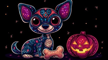 Poster - Day of the Dead Chihuahua with Jack-o-Lantern