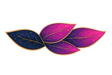 Canvas Print - Three Purple Leaves with Gold Outline