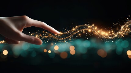 Wall Mural - A hand interacting with a touchscreen display showing a dynamic line chart, illustrating the evolution of a trend over time based on big data analysis.