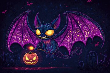 Canvas Print - Halloween Bat with Jack-O-Lantern