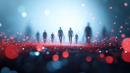 Wall Mural - a group of people collaborating in a virtual space, their avatars interacting and sharing informatio