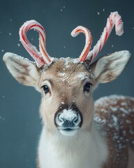 Canvas Print - A young reindeer with candy cane antlers.