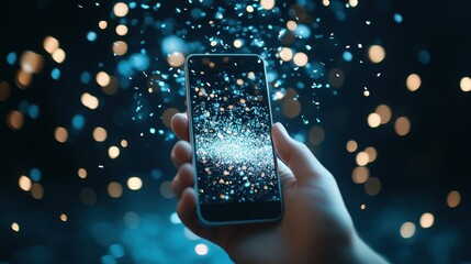 Wall Mural - a person using a smartphone, accessing a virtual world through a web interface, showcasing the porta