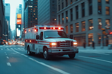 Ambulance racing down a city street