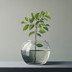 Green plant in water, modern art style.