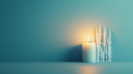 Sticker - A candle casting a flickering light on a wall, reflecting a hand drawn illustration of a forest scene, creating a mysterious and magical atmosphere.