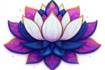 Wall Mural - Intricate White and Purple Lotus Flower with Gold Accents