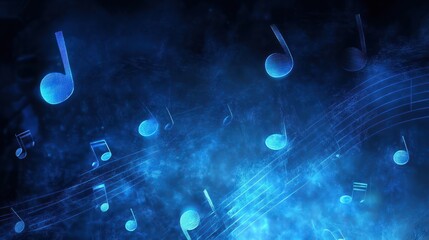 Poster - Abstract blue music notes background