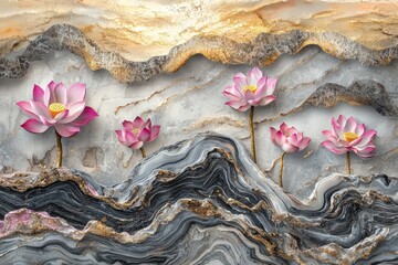 Stucco sculptures of lotus flowers adorn a bedroom wall.