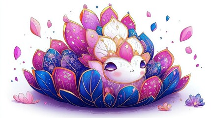 Wall Mural - Cute Cartoon Animal in Flower Crown