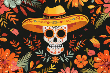 Wall Mural - Beautiful greeting card with bright holiday composition for happy to joy celebrate dia de muertos