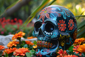 Wall Mural - Beautiful greeting card with bright holiday composition for happy to joy celebrate dia de muertos