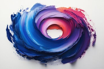 Poster - Abstract swirl of blue, purple, and red paint forming a circle with a white center against a white background.