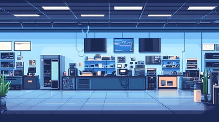 Poster - A bustling electronics repair industry specializing in advanced technology diagnostics
