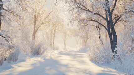 Wall Mural - Winter Wonderland: A Snow-Covered Forest Path