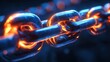 © Johannes - A glowing blue and orange chain link. The chain link is made of metal and has a shiny surface. The chain link is surrounded by a dark blue background.